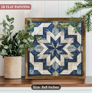 New Framed Blue and White Geometric Barn quilt Star Wall Art # 361